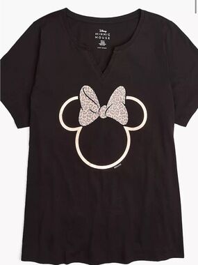 Disney Minnie Mouse Black Tee with Leopard Bow Graphic Minnie is rose gold  nwt